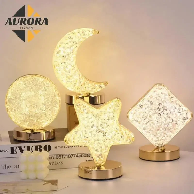 Bedroom Crystal Touch Dimming Night Light Girls Room Home Decor Aesthetics USB Bedside LED Ambient Table 3D Moon Lamp  ourlum.com   