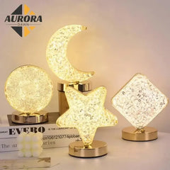 Bedroom Crystal Touch Dimming Night Light Girls Room Home Decor Aesthetics USB Bedside LED Ambient Table 3D Moon Lamp