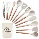 12-Piece Non-Stick Silicone Kitchen Utensil Set with Wooden Handles