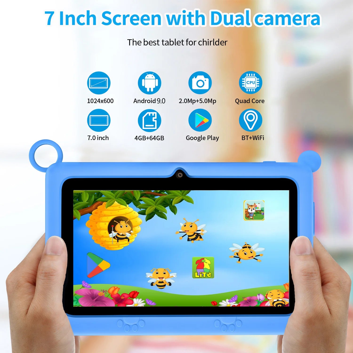 2024 New Kids Tablet 7 Inch Quad Core 4GB/64GB Android 9.0 Cheap Children's Gift Dual Cameras 5G WiFi Learning Education Tablets
