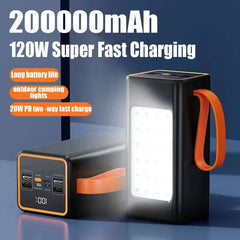 120W Fast Charging Power Bank 200000mAh Portable Charger with LED Light for iPhone and Multiple Devices