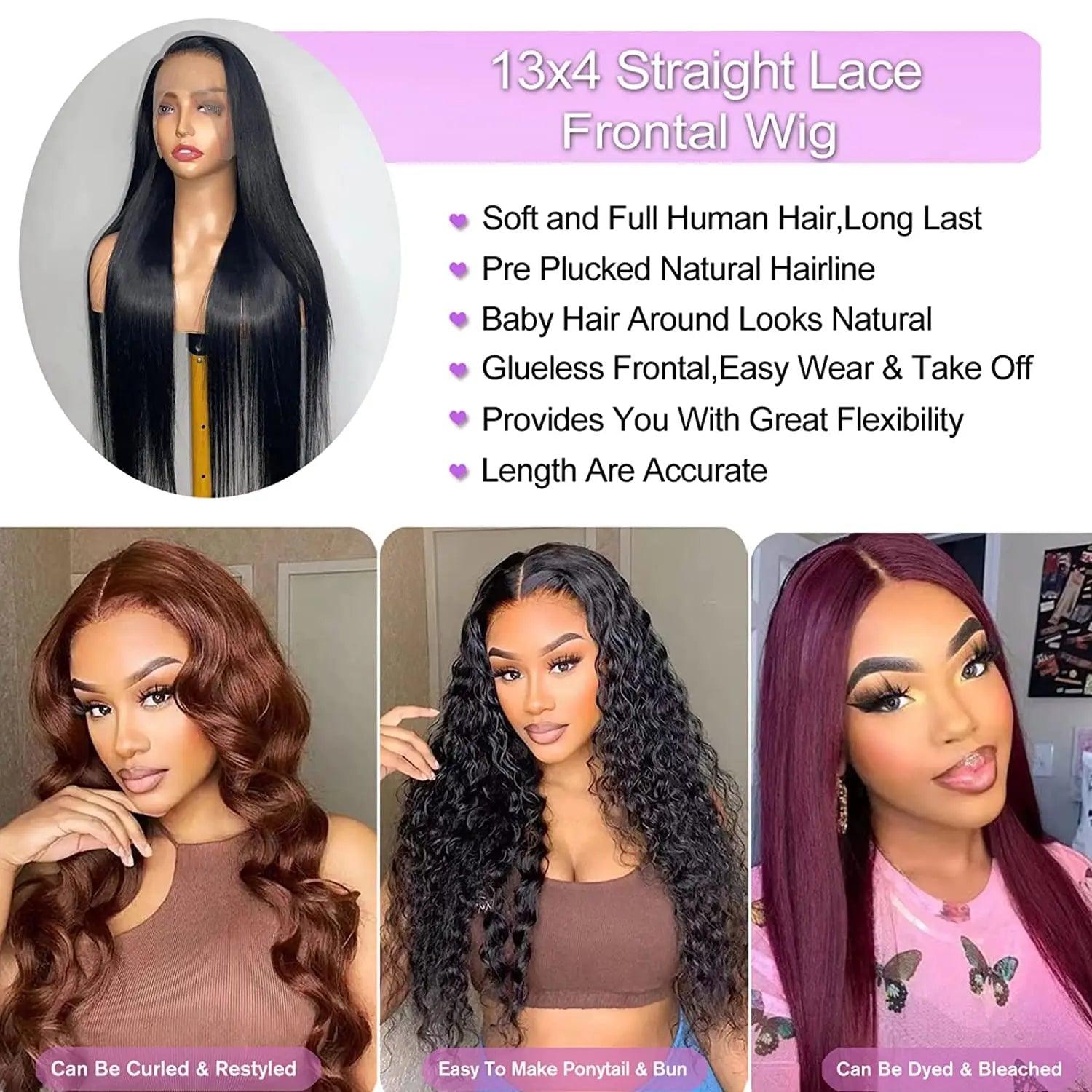 30 32 Inch Brazilian Bone Straight 13x4 13x6 Transparent Lace Front Human Hair Wigs 360 Lace Frontal Wig  4X4 Lace Closure Wig  ourlum.com   