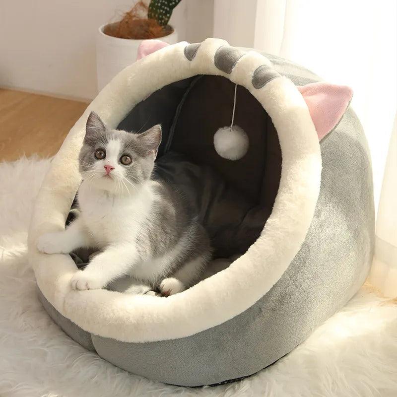 Cozy Cartoon Cat Bed: Cute Design, Comfortable Touch, Detachable Cushion  ourlum.com   