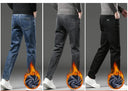 Winter Fleece Thick Warm Men's Slim Straight Denim Pants