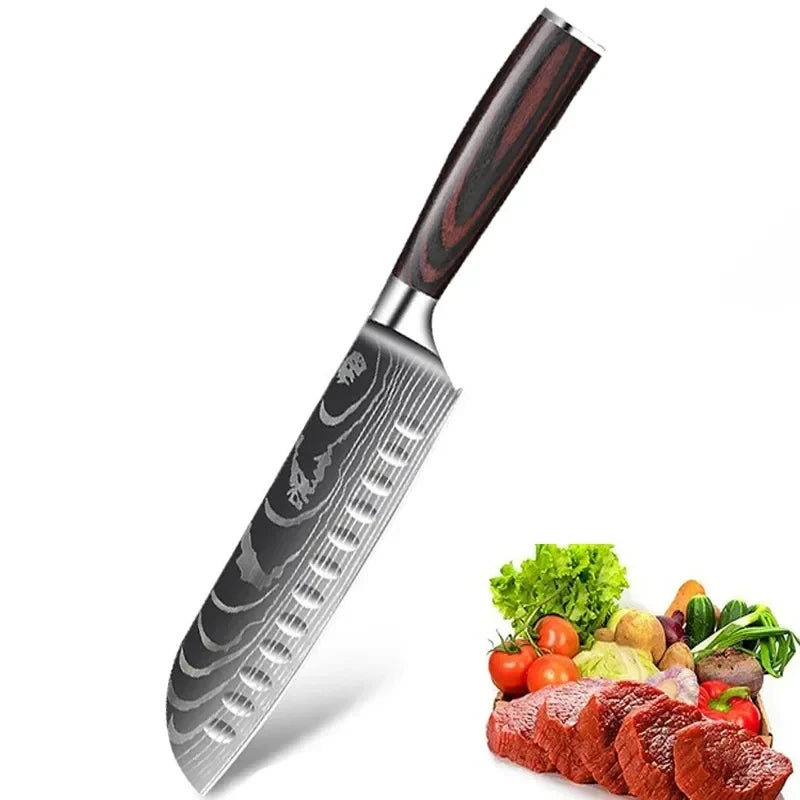 Professional Grade Carbon Steel Santoku Knife with Ergonomic Handle