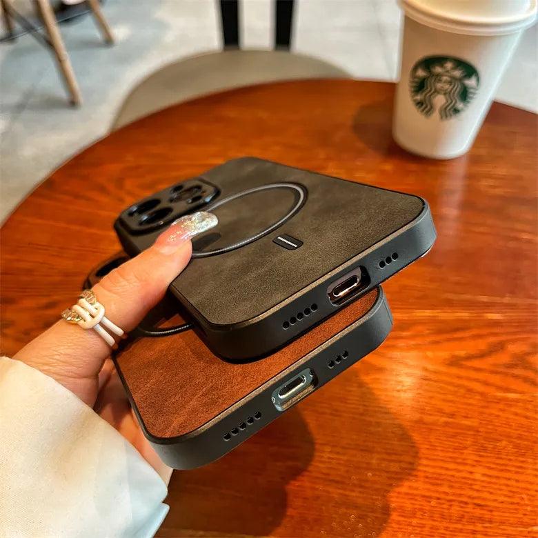 Luxury Retro Matte Leather Magnetic Wireless Charging Case for iPhone 15 14 13 12 Pro Max X S XR Shockproof Cover  ourlum.com   