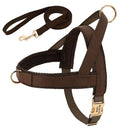 Leather Dog Collar Harness Leash Set: Personalized Stylish Vest for Dogs  ourlum.com Brown Set XS 