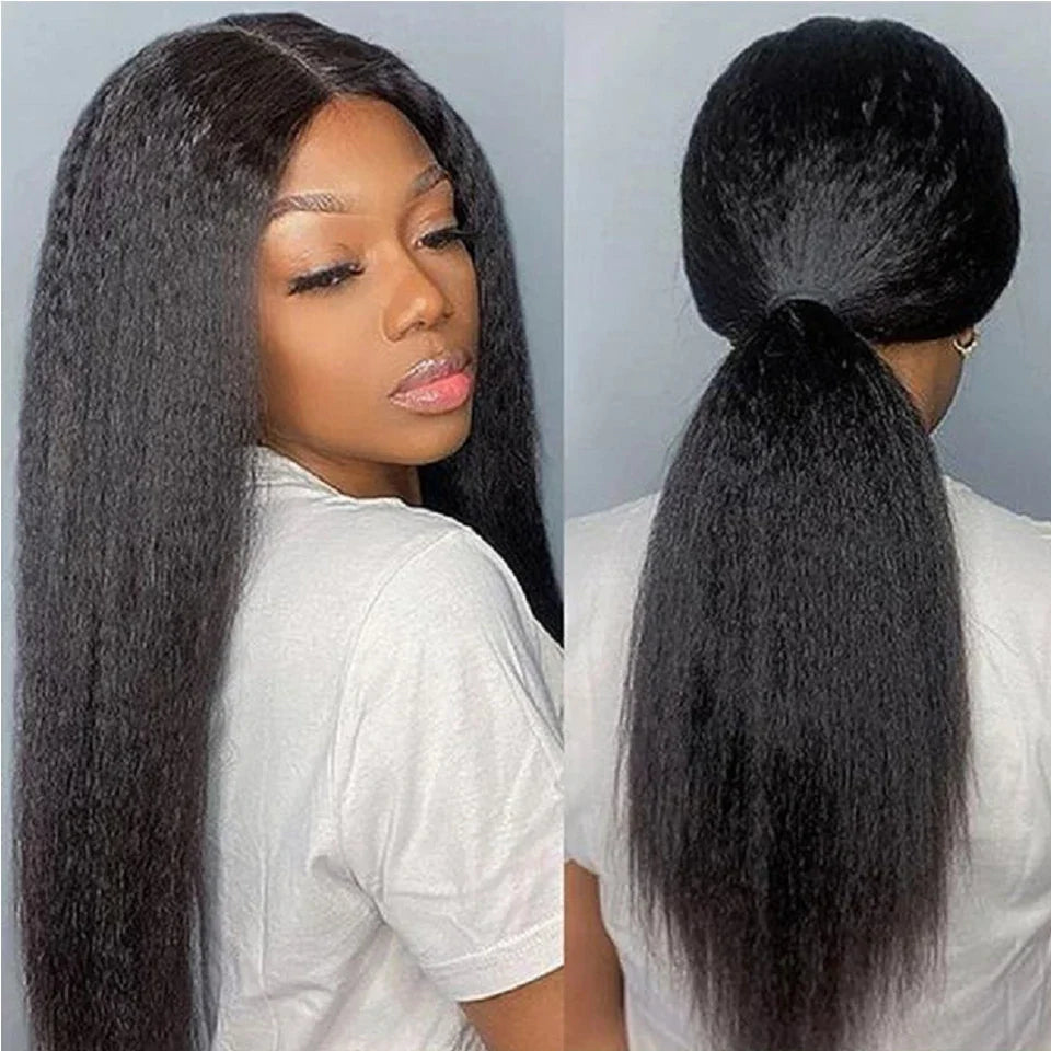 Kinky Straight Lace Front Wig - Authentic Yaki Human Hair for Natural Style