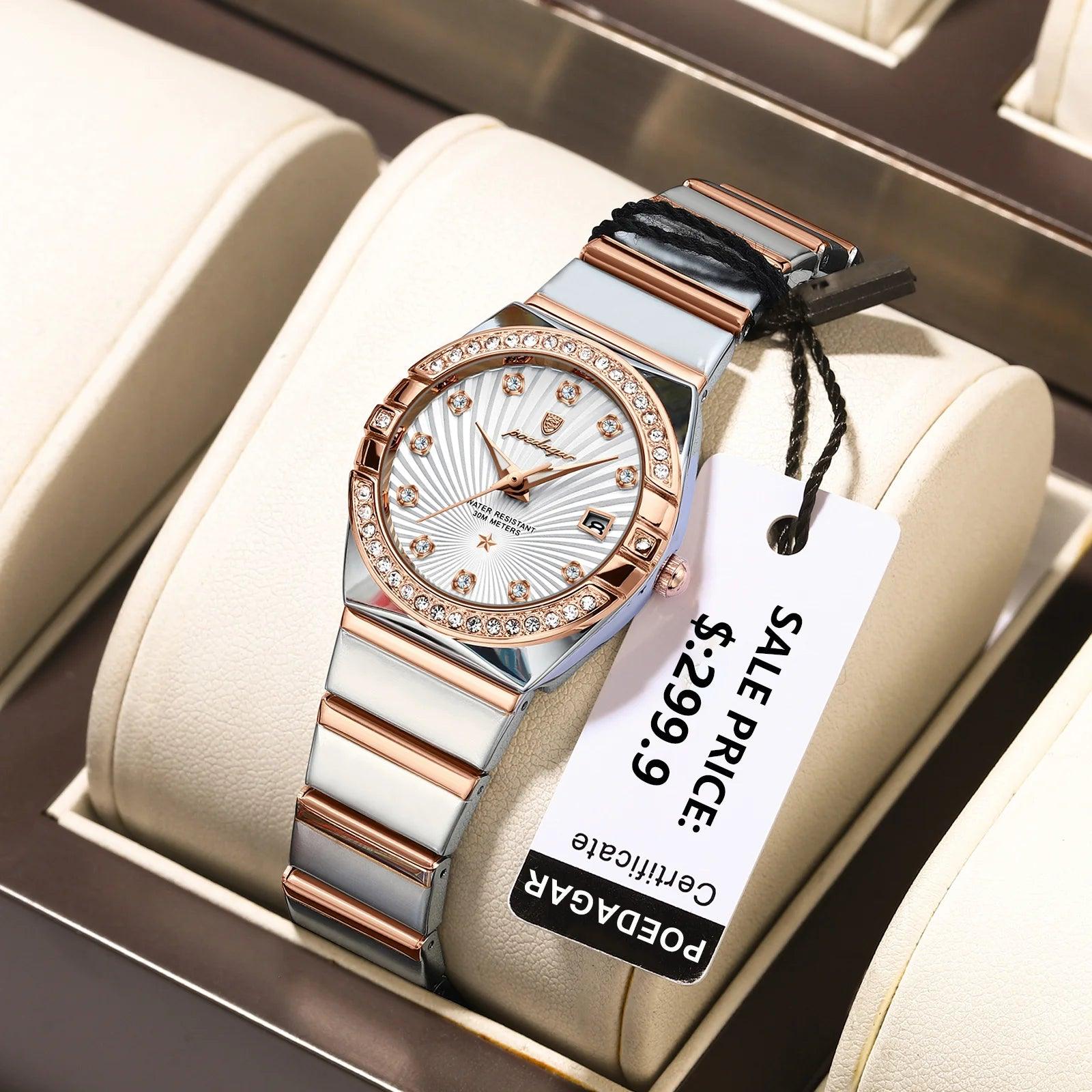POEDAGAR Women's Luxury Stainless Steel Quartz Watch with Waterproof Luminous Dial  ourlum.com   