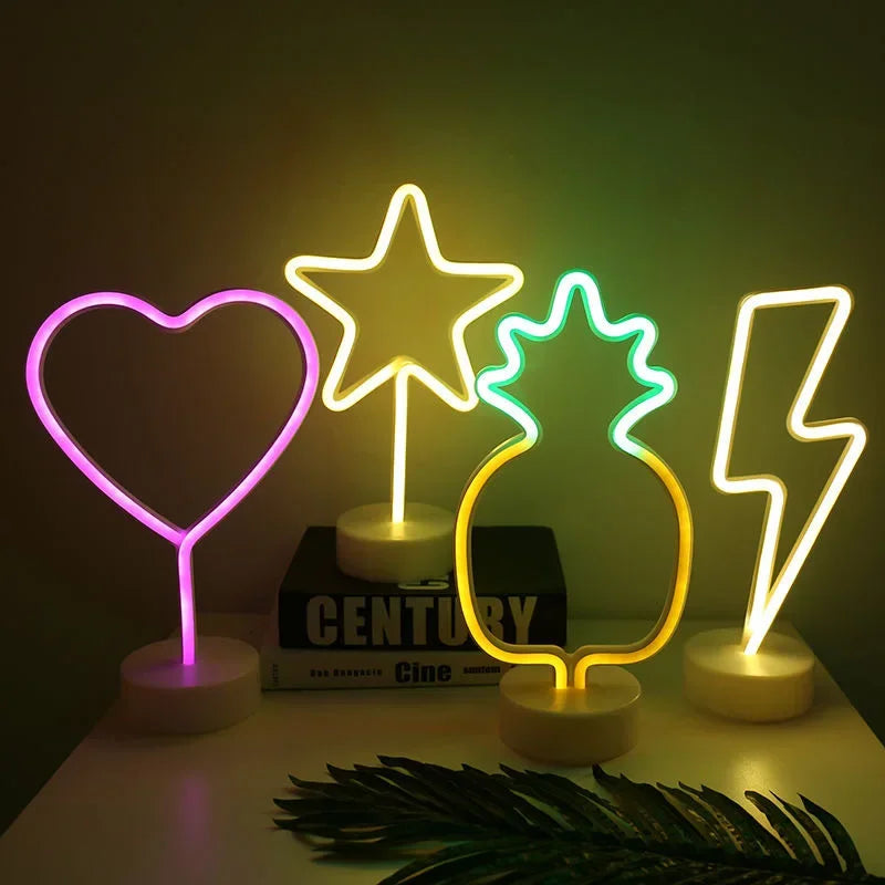 Star Moon Lightning Neon Light Sign Lamp USB LED Night Lights Decoration for Home Wedding Party Gifts Neon Lamp with Base  ourlum.com   