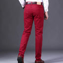 Spring Men's Slim Jeans Classic Style Straight Elasticity Cotton Denim Pants Male Brand Wine Red Black White Trousers