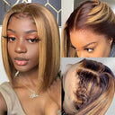 Indian Straight 4x4 Bob Lace Closure Wig Blunt Cut Highlight