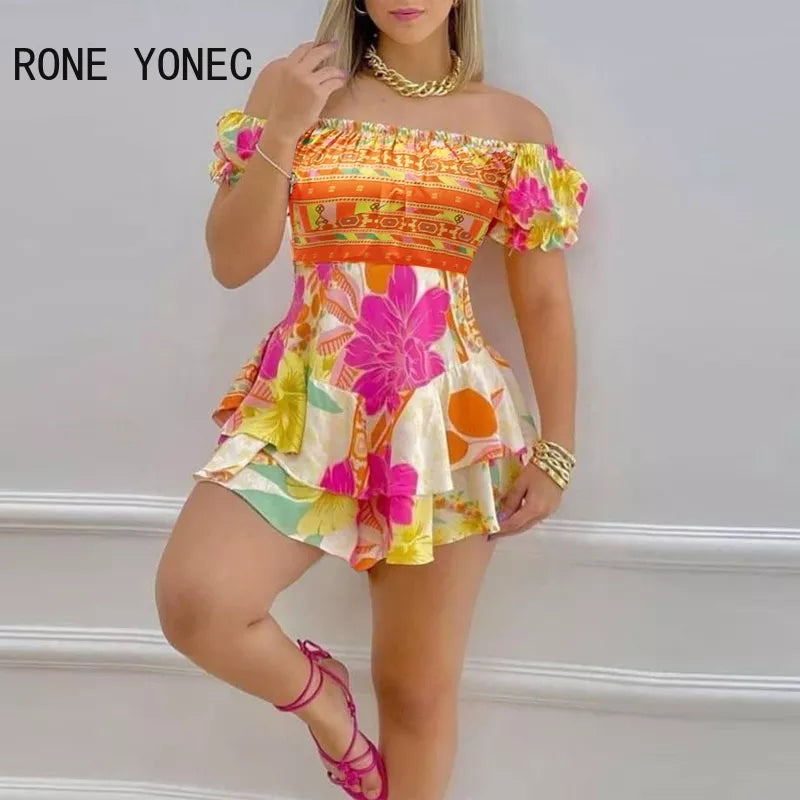 Floral Elegance Off-Shoulder A-Line Mini Dress - Stylish Women's Fashion  OurLum.com MULTI L 
