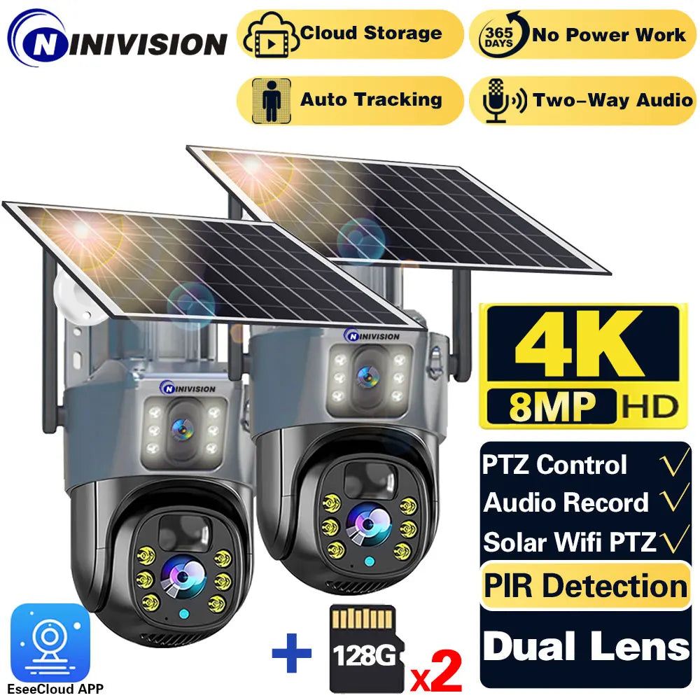 Solar Camera AI Tracking Security System: Color Night Vision Two-Way Intercom  ourlum.com 2Pcs Camera Add 128G  