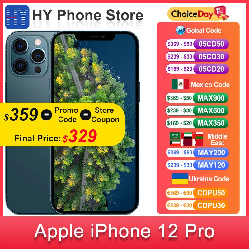 Apple iPhone 12 pro 128GB/256GB ROM Unlocked  A14 Bionic Chip With Face ID 6.1" 2532 x 1170 OLED Screen12MP Camera  ourlum.com   
