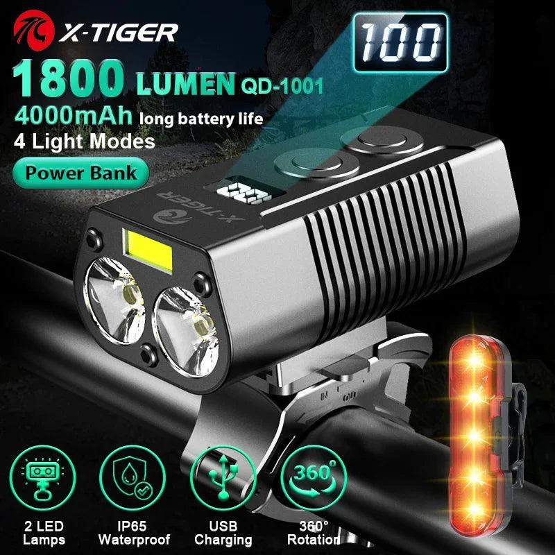 X-Tiger Bike Light Headlight Bicycle Lamp With Power Bank Rechargeable LED 5200mAh MTB Bicycle Light Flashlight Bike Accessories  ourlum.com   