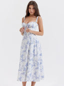 Elegant Floral A-Line Midi Dress Summer Bodycon Fashion