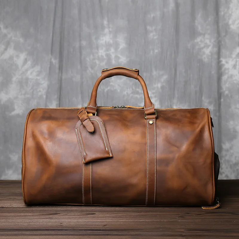 New Retro Male Carry-on Bag Europe And America Crazy Horse Leather Travel Bag Layer Cowhide Large Capacity Single Shoulder Bag