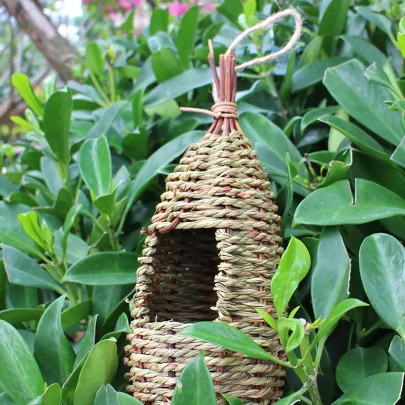 Bird House Natural Fiber Finch Nest Hut Straw Rope Shelter Hideaway  ourlum.com   