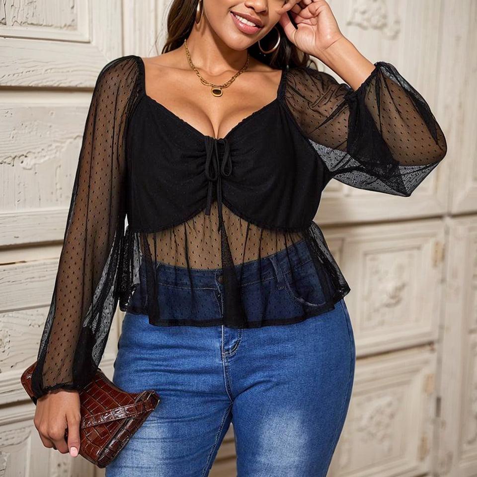 Curvy Chic: Mesh See-through Top for Plus Size Women - Seductive Style