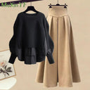 Elegant Korean Knit Sweater Dress & Skirt Set Autumn Fashion