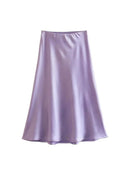 Solid Satin A-Line Midi Skirt Stylish Summer Fashion Statement