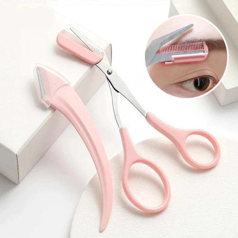 Karsyngirl 1/2/3Pcs Eyebrow Trimming Knife Eyebrow Face Razor For Women Eyebrow Scissors With Comb Brow Trimmer Scraper  ourlum.com   