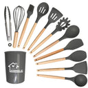 12-Piece Non-Stick Silicone Kitchen Utensil Set with Wooden Handles