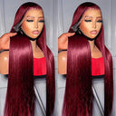 Luxury Burgundy Human Hair Lace Front Wig Bone Straight