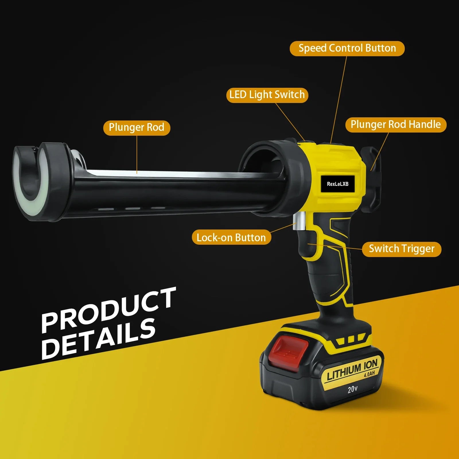 Wireless Dewalt Electric Caulking Gun Adjustable Speed LED Light