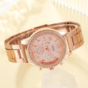 6PCS Set Rose Gold Luxury Watch Women Ring Necklace Earring Set