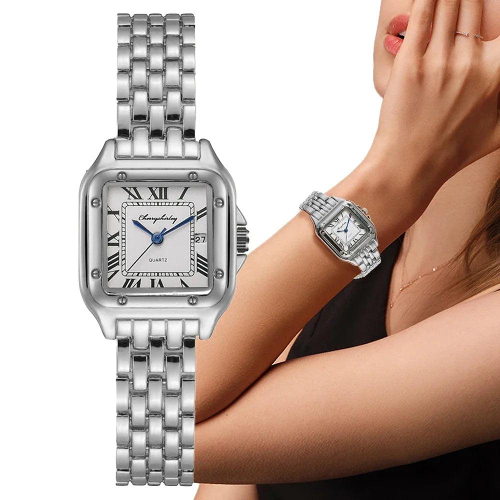 Elegant Square Roman Calendar Quartz Watch for Women  OurLum.com   