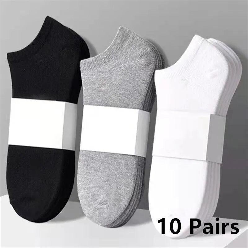 Elevate Your Summer Style with 10 Pairs of Men's Polyester Boat Socks in Black, White, and Grey  ourlum.com   
