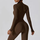 Elegant Nude Zipper Leotard High-Intensity Gym Jumpsuit