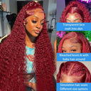 200 Density 13x4 Burgundy Lace Front Wig Deep Curly 30/32