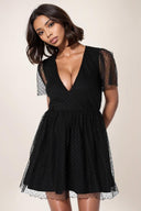 Export Single Lu's Dark Pattern V Neck Swing Dress Gown