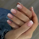 French False Nails Chic Nude White Short Square Tips Glue