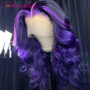 Purple Highlight 13X4 Lace Front Wig 180% Human Hair Wavy