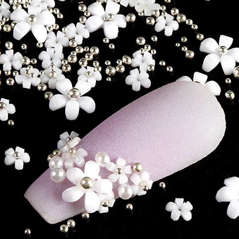 4.5g Acrylic Flower Nail Art Decoration Mixed Size White Rhinestones Silver Gem Manicure Tool Accessories For DIY Nail Design  ourlum.com   