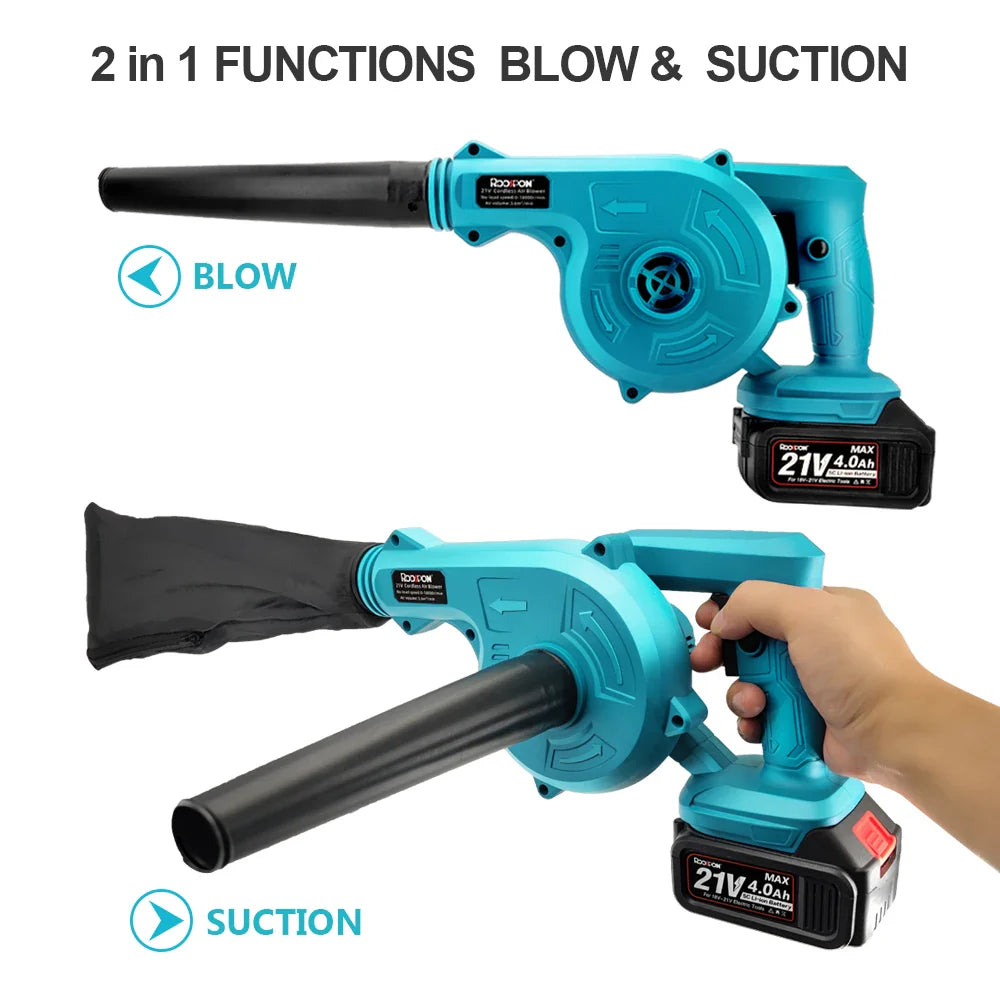 2 in 1 21V Cordless Electric Air Blower & Suction Leaf Computer Dust Cleaner Collector Power Tools For Makita 18V Battery Power  ourlum.com   