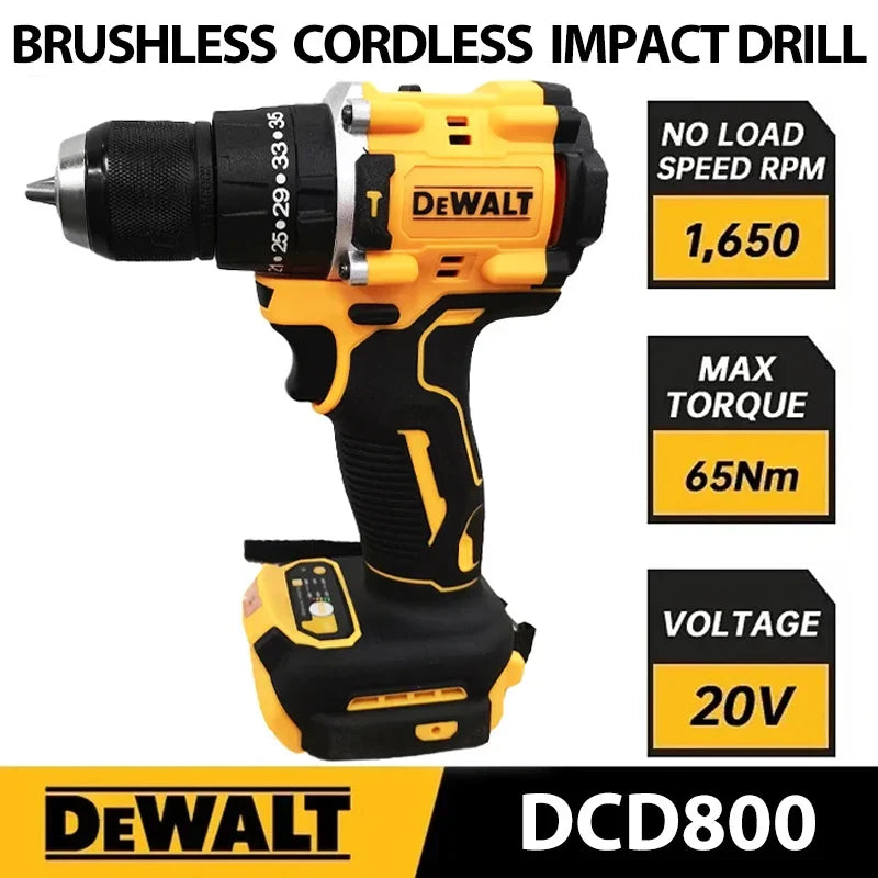 DeWalt DCD800 Compact Brushless Cordless Drill - 10MM, 20V Battery Powered Power Tool