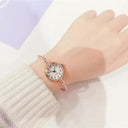 Gold Bangle Bracelet Watch for Women by YIKAZE: Retro Stainless Steel Quartz Wristwatch with Fashionable Design  ourlum.com N- Rose Gold-white  