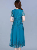 Blue Chiffon Mesh Long Dress Elegant Summer Fashion Comfort