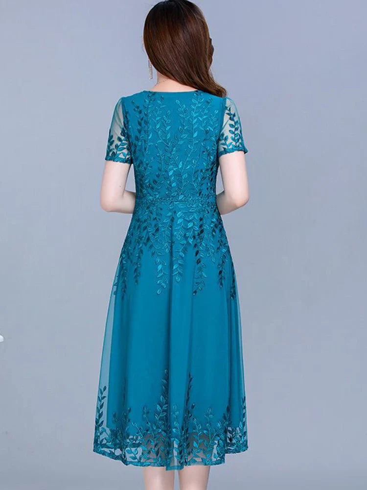 Blue Chiffon Mesh Korean Dress: Elegant Summer Fashion - Evening Midi Prom Dress