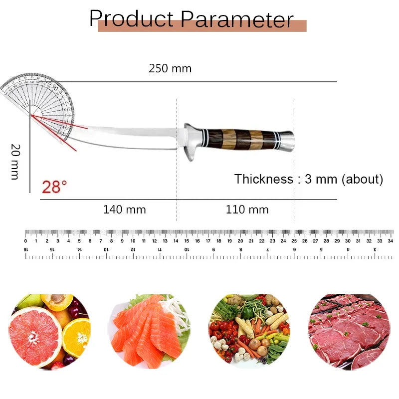 Premium Stainless Steel Sashimi Cleaver with Wooden Handle