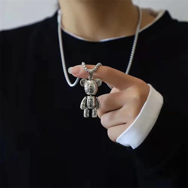 Actionable Graffiti Bear Necklace: Edgy Hip Hop Pendant for Men's Style  ourlum.com   