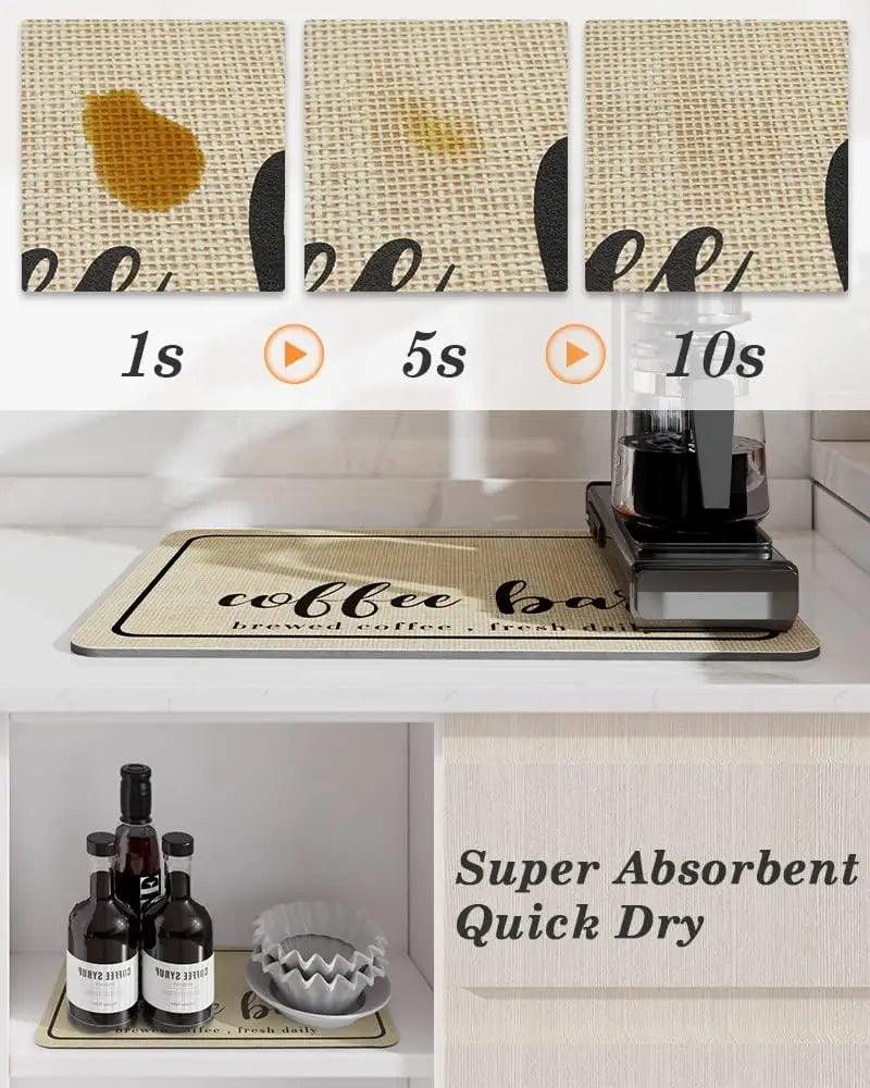 Large Coffee Lover's Kitchen Mat: Absorbent Drying Pad & Faucet Placemat  ourlum.com   