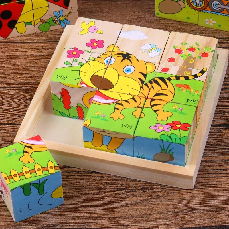 Wooden Blocks Puzzle Game: Animal, Fruit, Traffic Theme Learning Toy  ourlum.com   