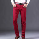 Spring Men's Slim Jeans Classic Style Straight Elasticity Cotton Denim Pants Male Brand Wine Red Black White Trousers