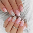 French False Nails Chic Nude White Short Square Tips Glue